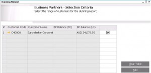 SAP Business One Dunning Business Partners - Selection Criteria